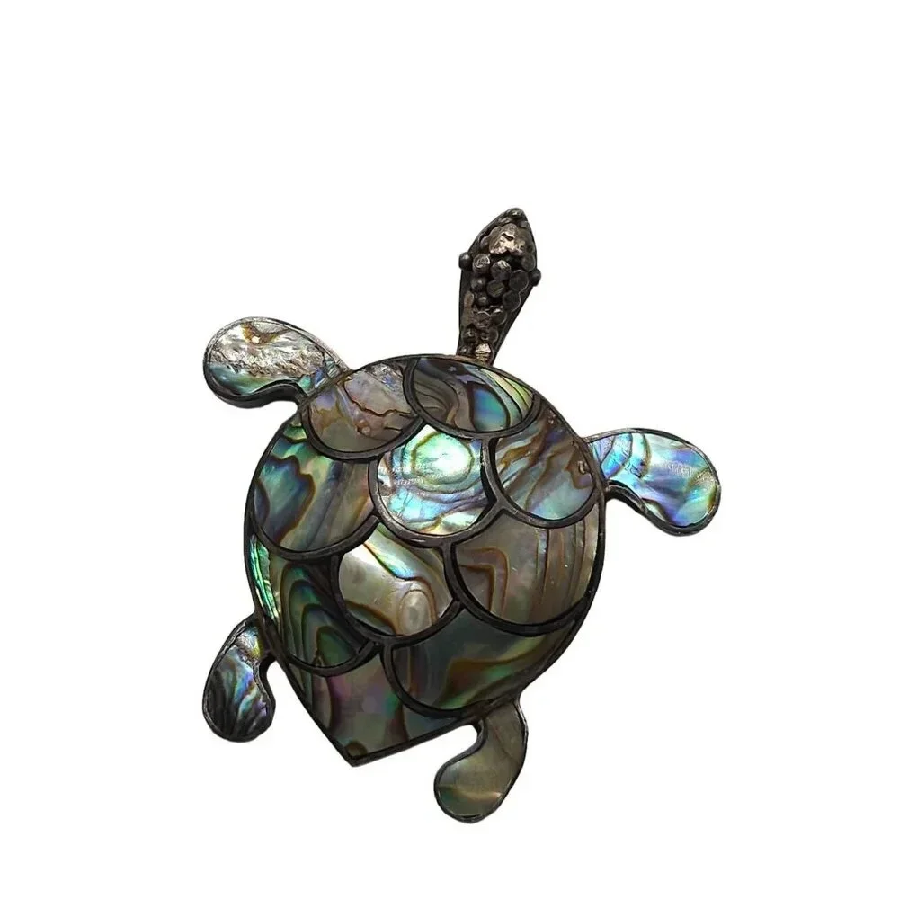 Vintage Abalone Shell Turtle Brooch Pendant 2 Inch 10.77g Sea Life Jewelry